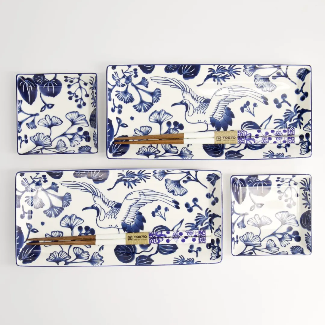 Tokyo Design Studio Flora Japonica Sushi Giftset 17457 - 6-delig - Blauw/Wit