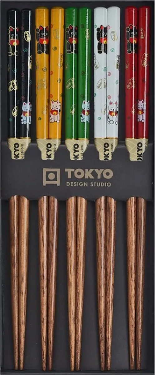 Tokyo Design Studio Lucky Cat Eetstokjes 5 Stuks - Bruin