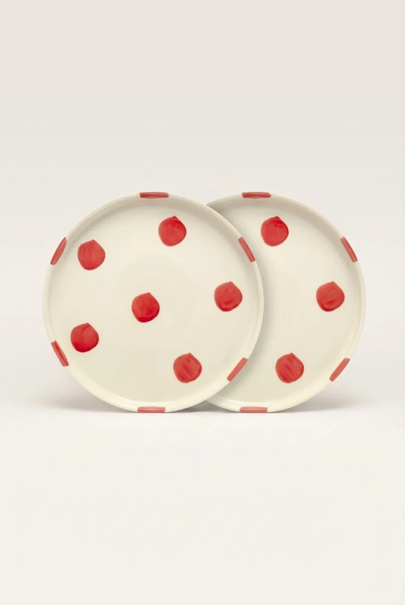 vtwonen Lunchbord Stippen Rood - 20cm - Keramiek - 2 Stuks