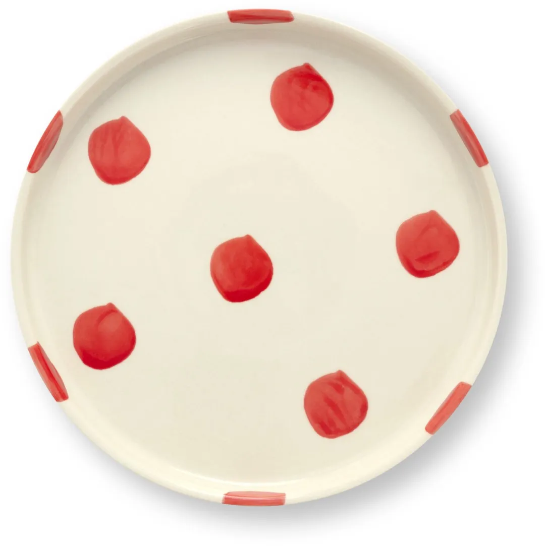 vtwonen Lunchbord Stippen Rood - 20cm - Keramiek - 2 Stuks