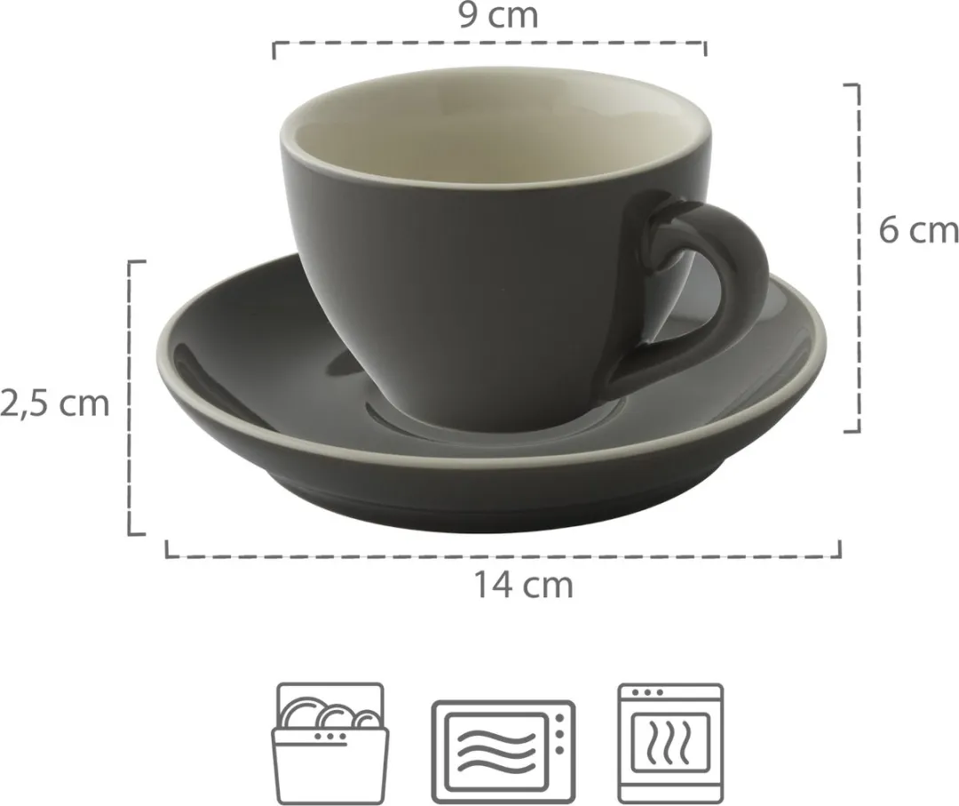 Palmer Colors Cappuccino Kop & Schotel 6-delig 18cl - Grijs