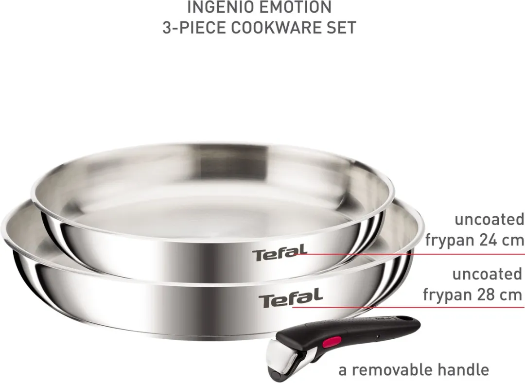 Tefal Ingenio Emotion L8969345 Braadpannen 24/28cm - 3-delig - Zilver