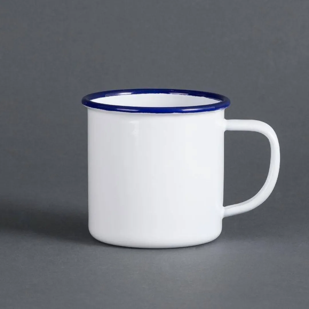 Olympia Emaille Mok 35cl - 6 Stuks - Wit/Blauw - afbeelding 6 van 6