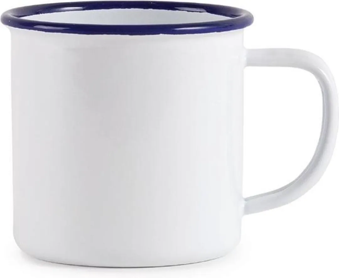 Olympia Emaille Mok 35cl - 6 Stuks - Wit/Blauw