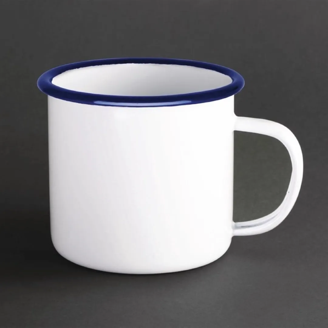 Olympia Emaille Mok 35cl - 6 Stuks - Wit/Blauw