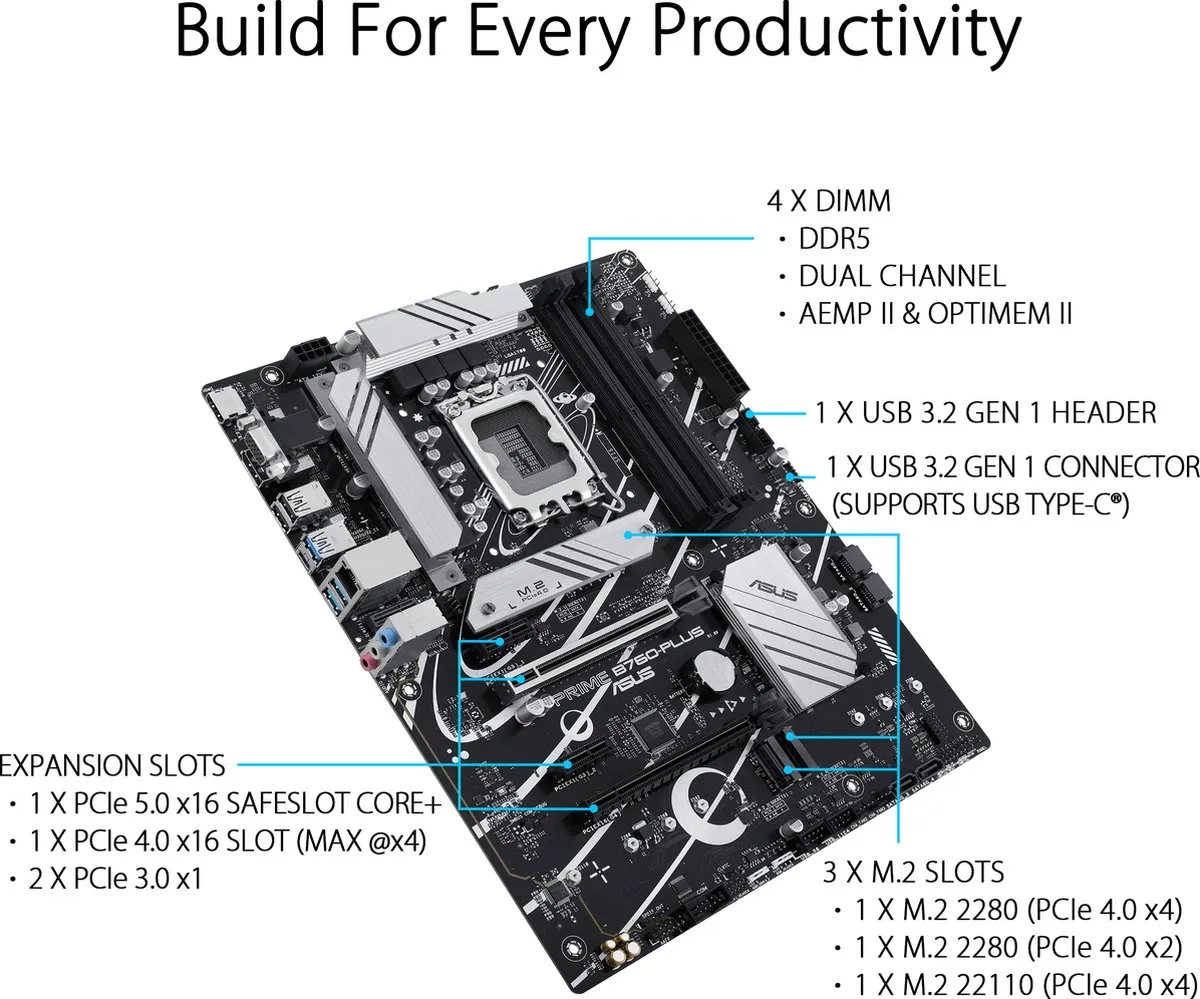 ASUS PRIME B760-PLUS B760 ATX Moederbord - LGA1700