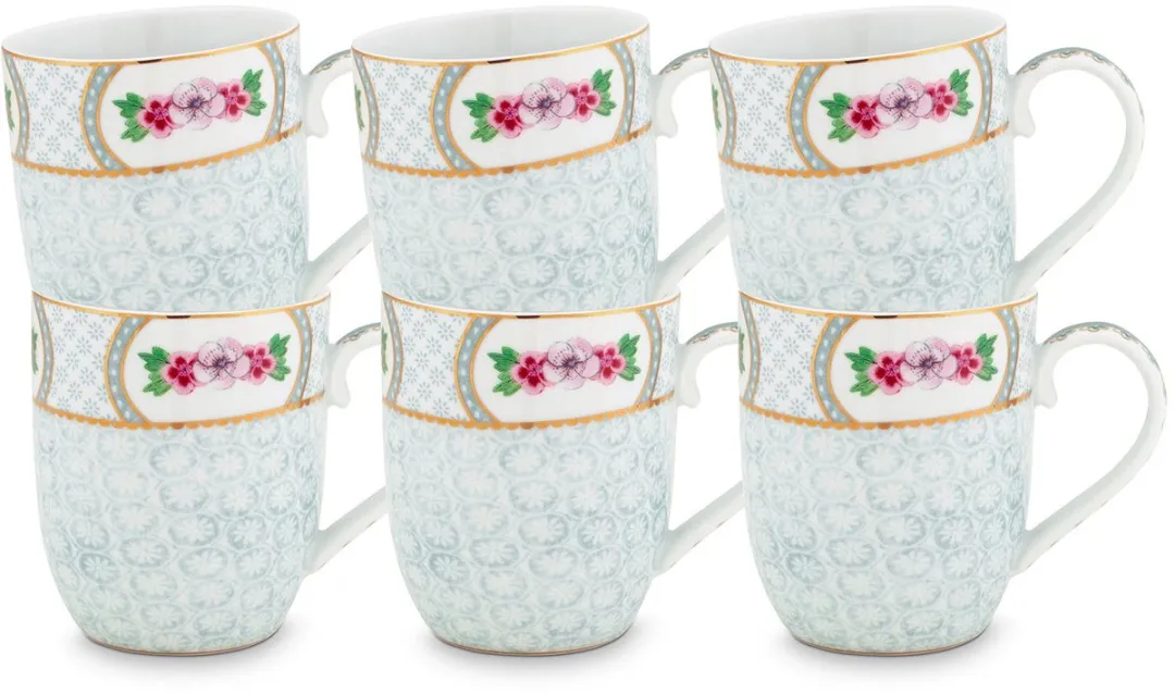 Pip Studio Blushing Birds Mokken 200ml - 6 Stuks - Blauw