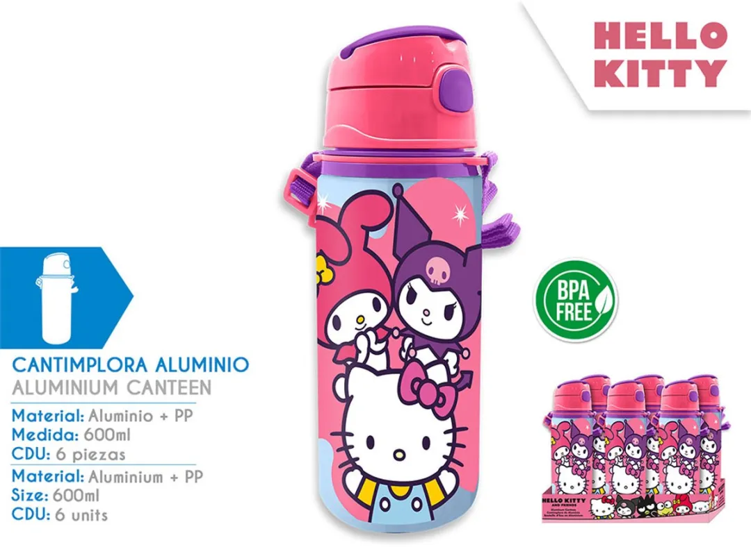 Hello Kitty & Friends Aluminium Drinkfles 600ml - Roze - Met Kuromi