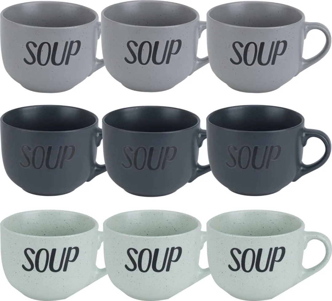 Cosy&Trendy Soepkommen Set 9x - 510ml - 11x8cm - Keramiek - Mix Kleuren