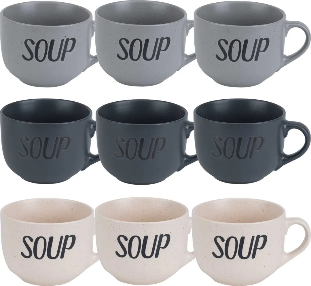 Cosy&Trendy Soepkommen Set 9x - 510ml - 11x8cm - Keramiek - Mix Kleuren
