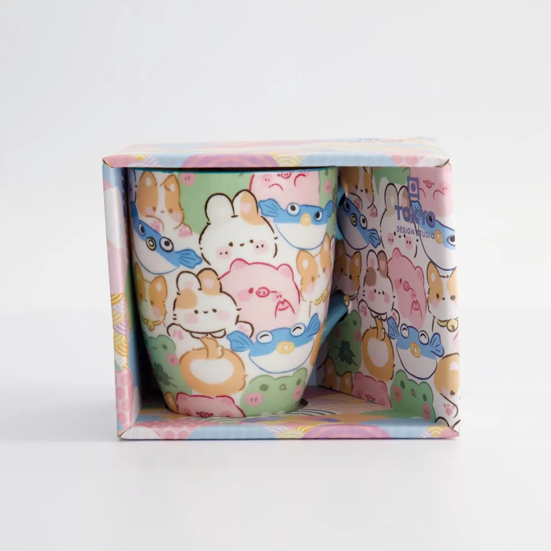 Tokyo Design Studio Kawaii Mok 33356 - 380ml - Roze/Blauw/ Groen