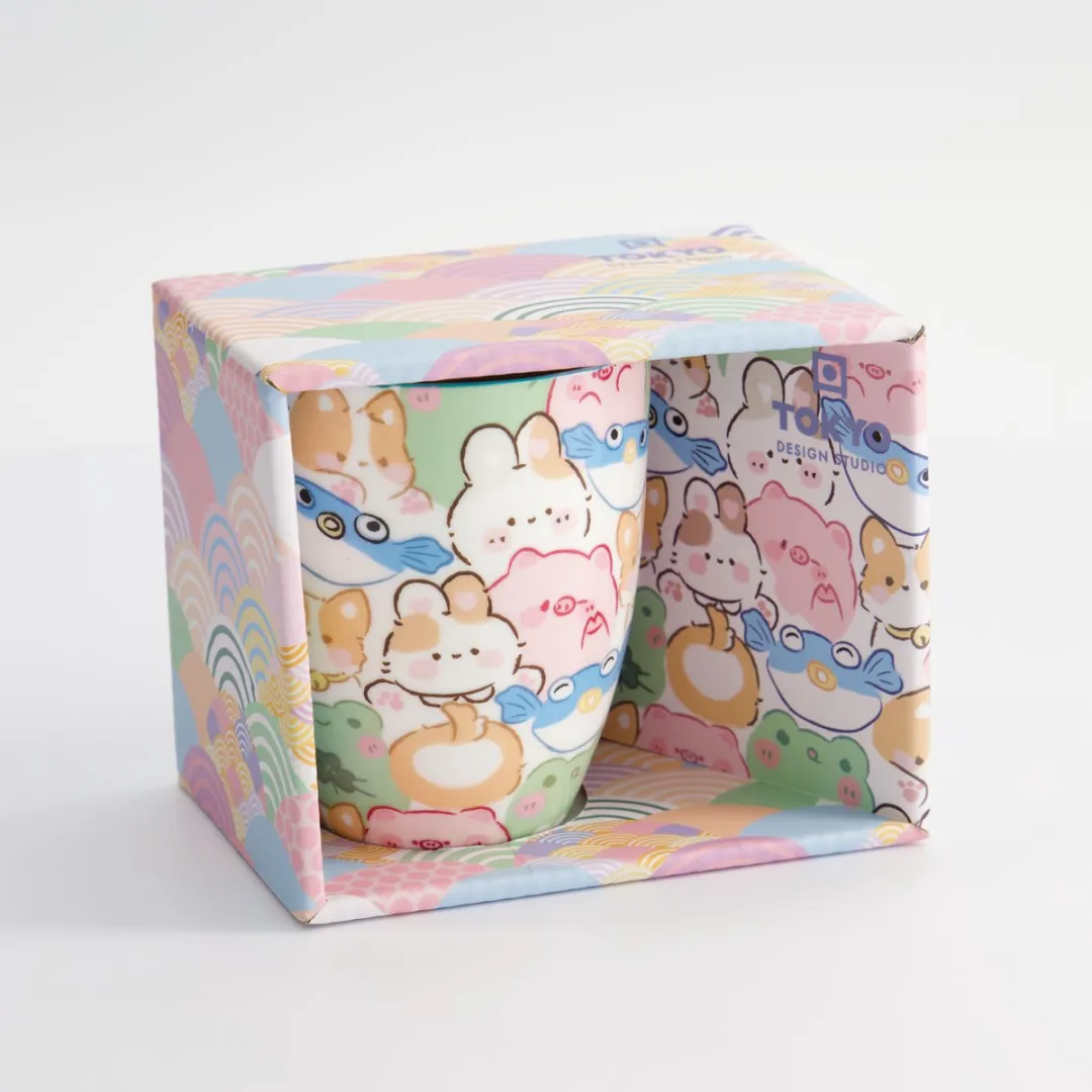 Tokyo Design Studio Kawaii Mok 33356 - 380ml - Roze/Blauw/ Groen