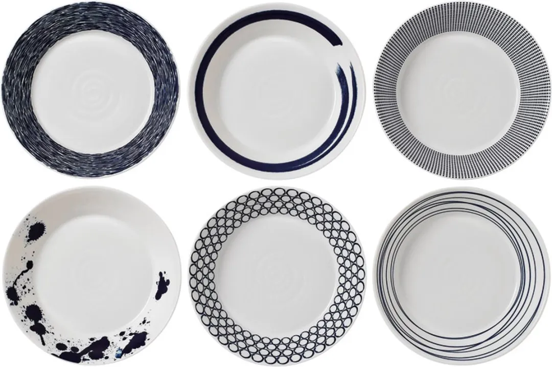 Royal Doulton Pacific Pastaborden - 6 Stuks - ⌀22cm - Wit/Blauw