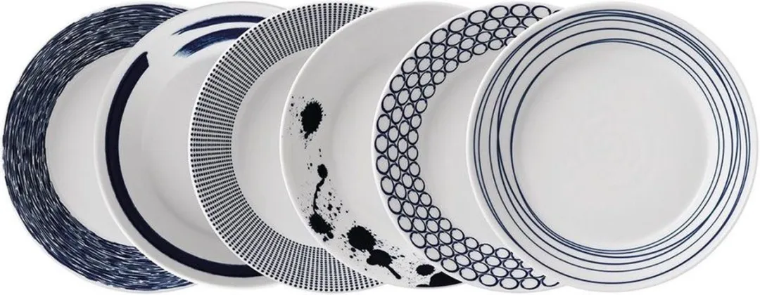 Royal Doulton Pacific Pastaborden - 6 Stuks - ⌀22cm - Wit/Blauw