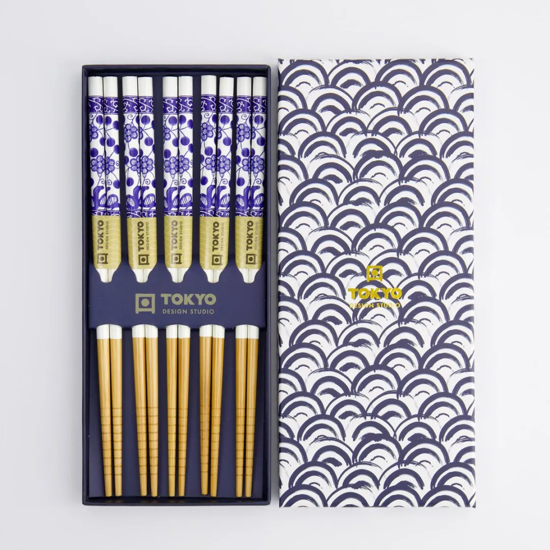 Tokyo Design Studio Eetstokjes Giftbox Golven Blauw - 5 Stuks