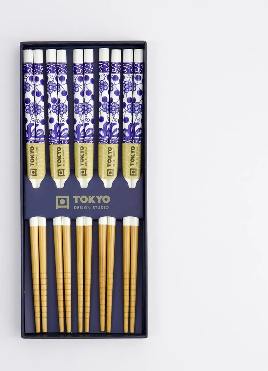 Tokyo Design Studio Eetstokjes Giftbox Golven Blauw - 5 Stuks