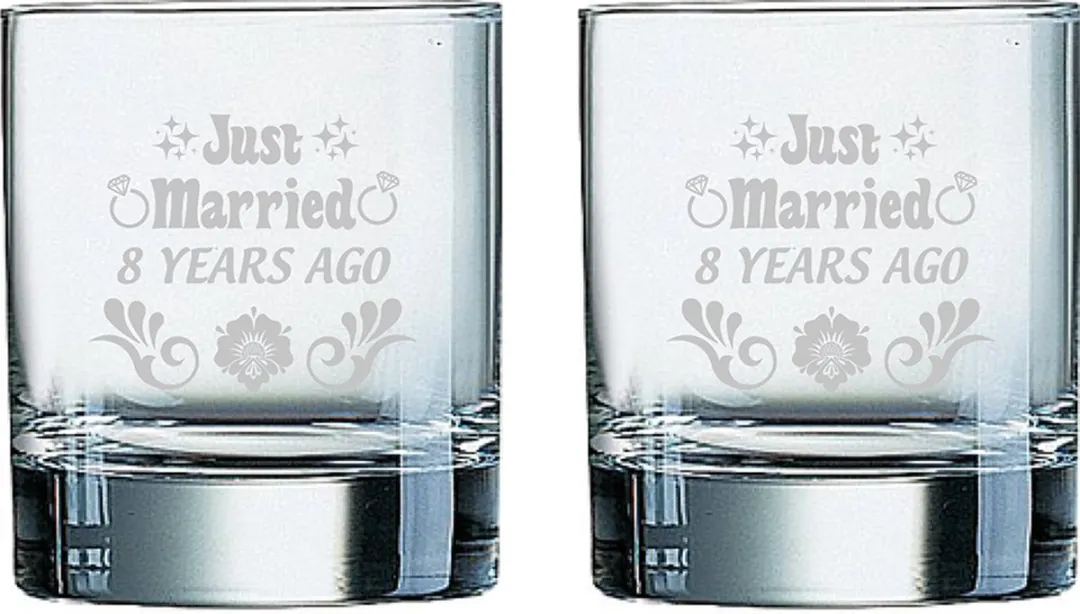 Arcoroc Whiskeyglazen Gegraveerd Just Married 8 Years Ago