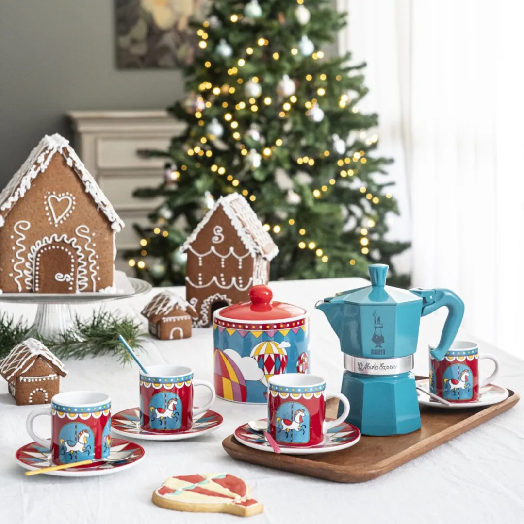 Bialetti Winter Wonderland Espressokop & Schotel - 4 Stuks 90ml - Rood/ Groen