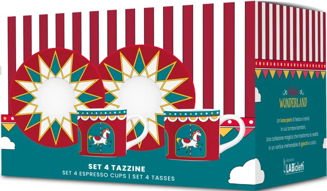 Bialetti Winter Wonderland Espressokop & Schotel - 4 Stuks 90ml - Rood/ Groen