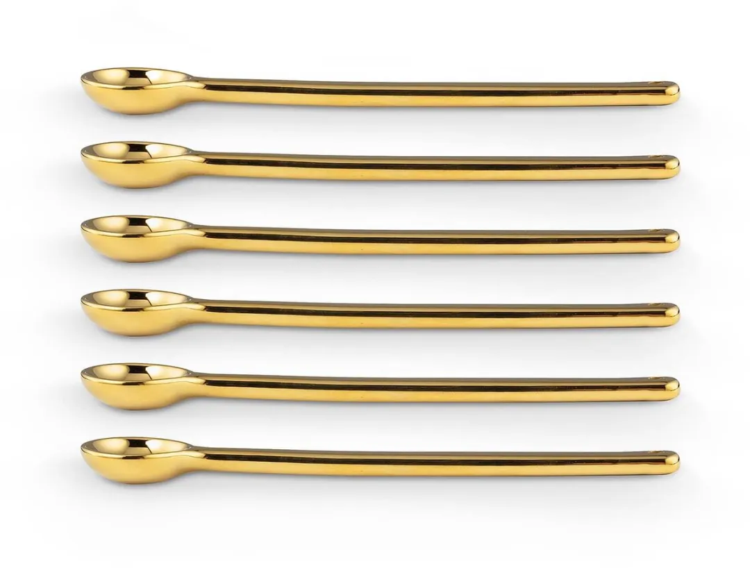 vtwonen Theelepels Porcelein Goud - 6 Stuks
