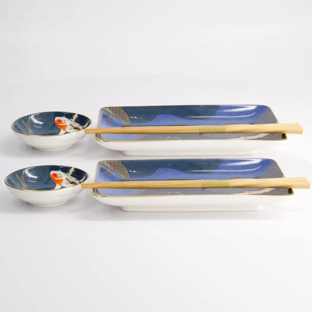 Tokyo Design Studio Kawaii Koi Sushi Plate Giftset 21675 - 8-delig - Blauw