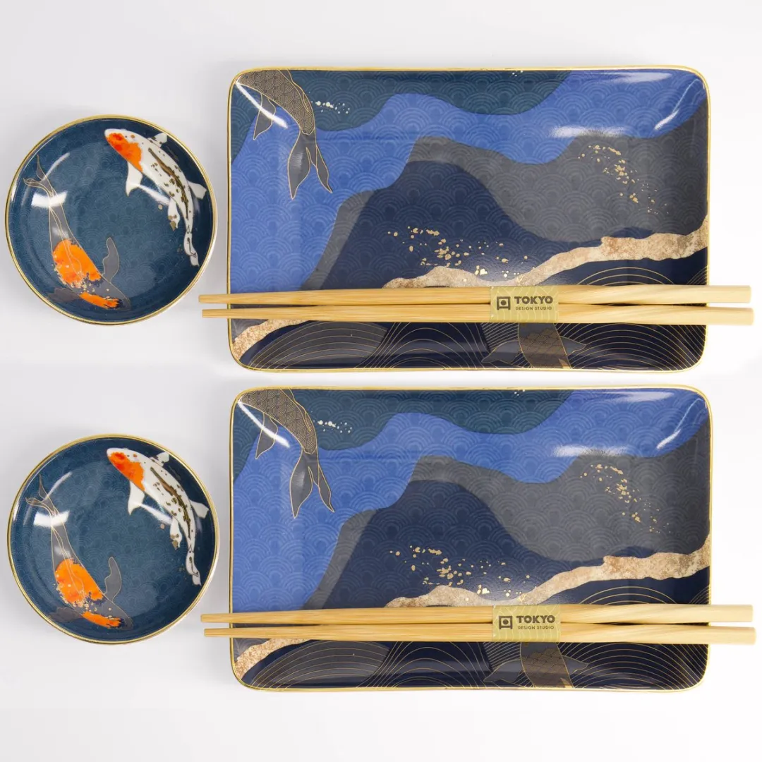 Tokyo Design Studio Kawaii Koi Sushi Plate Giftset 21675 - 8-delig - Blauw
