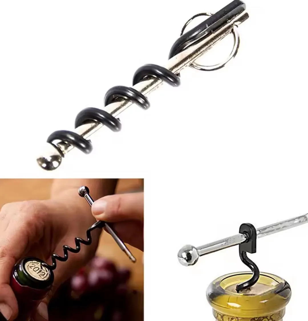 RedParrot Mini Kurkentrekker Sleutelhanger - Pocketsize - Zwart/Zilver