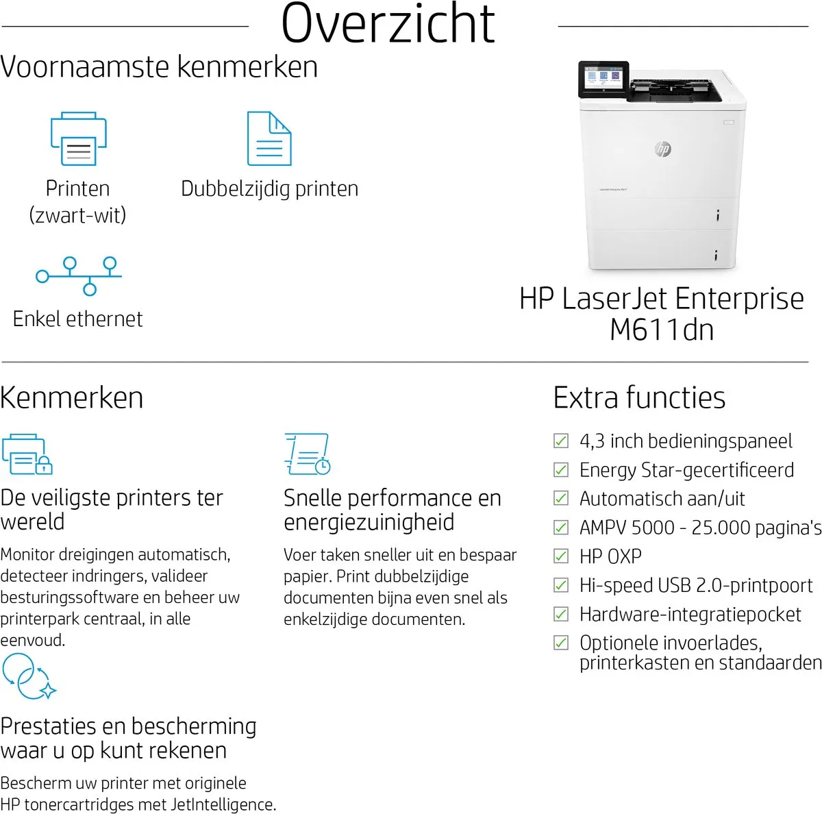 HP LaserJet Enterprise M611dn 7PS84A - B/W Printer - 2x 650 Vel