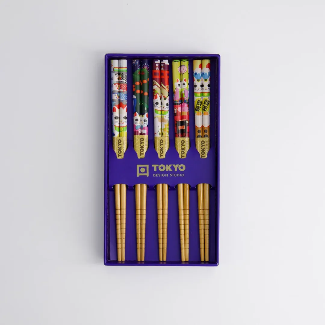 Tokyo Design Studio Kinderset Eetstokjes - 5 Stuks - Bruin