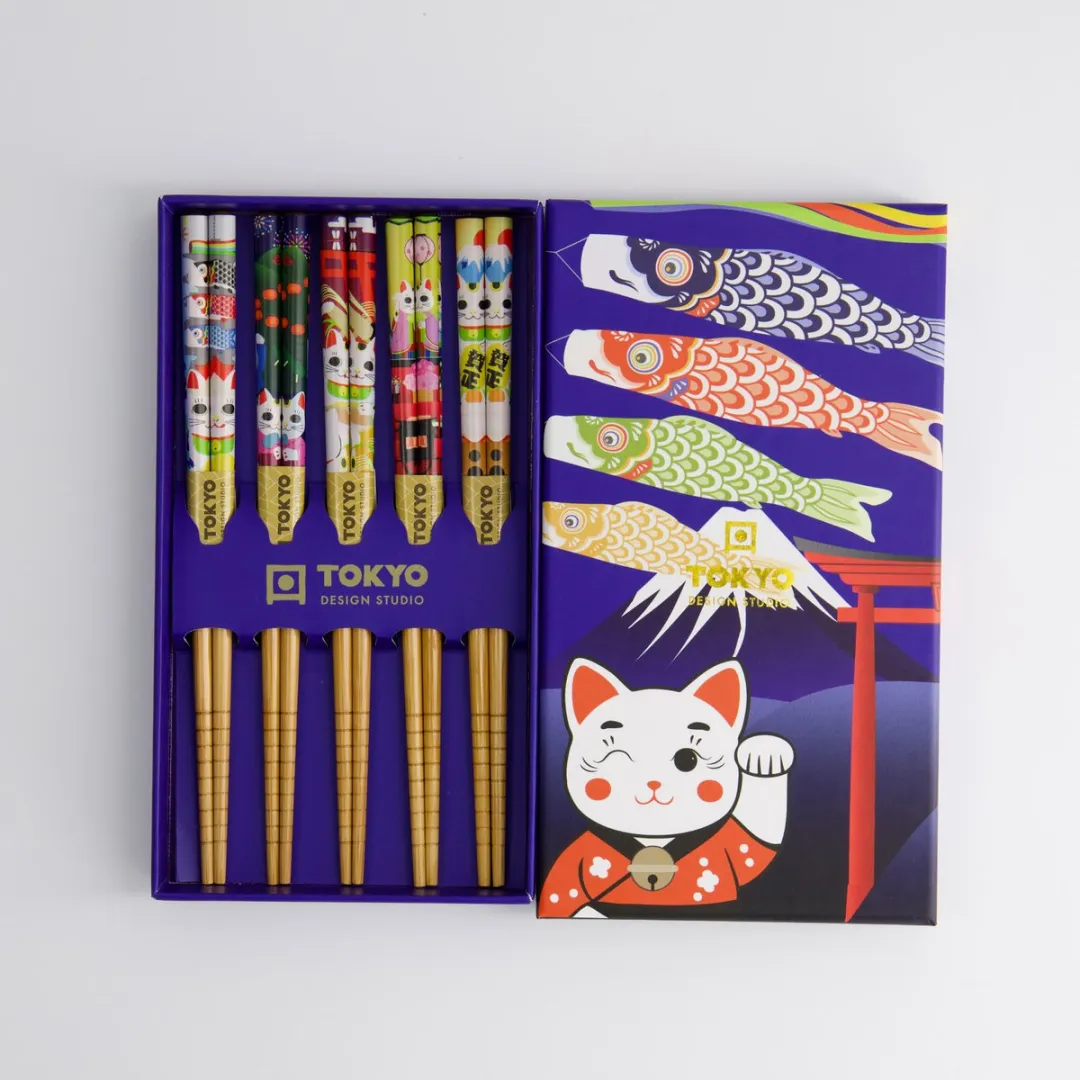 Tokyo Design Studio Kinderset Eetstokjes - 5 Stuks - Bruin
