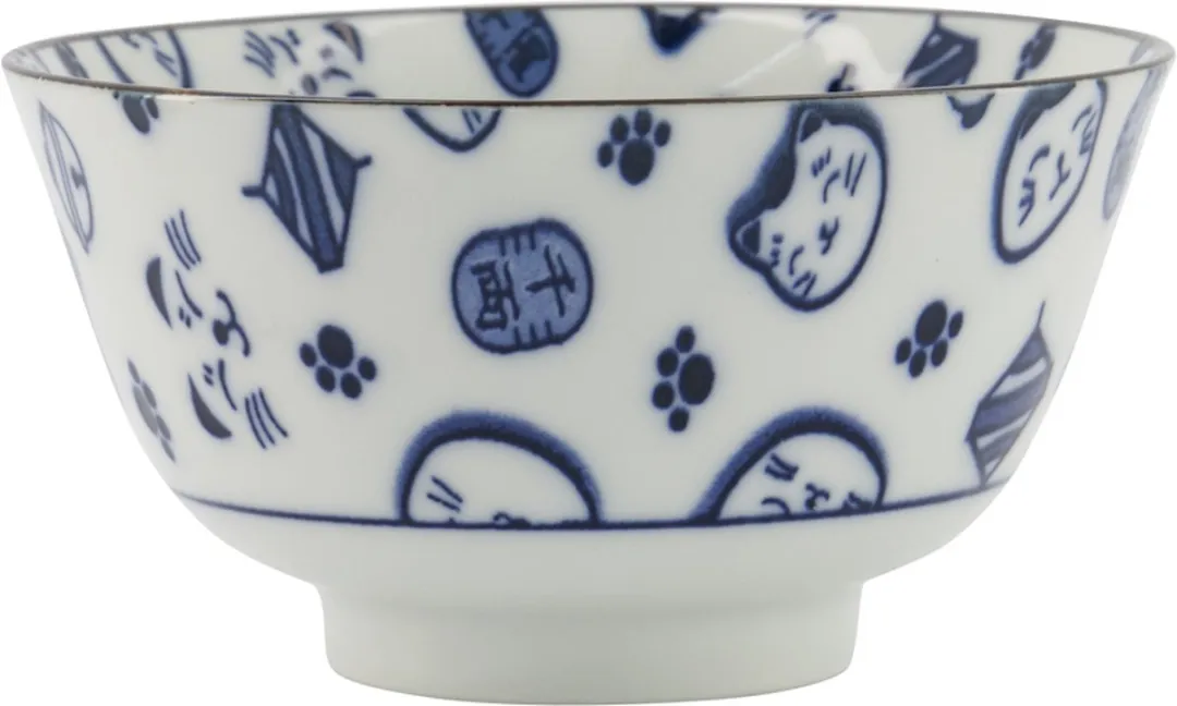 Tokyo Design Studio Lucky Cats Kom - 300ml - Blauw/Wit