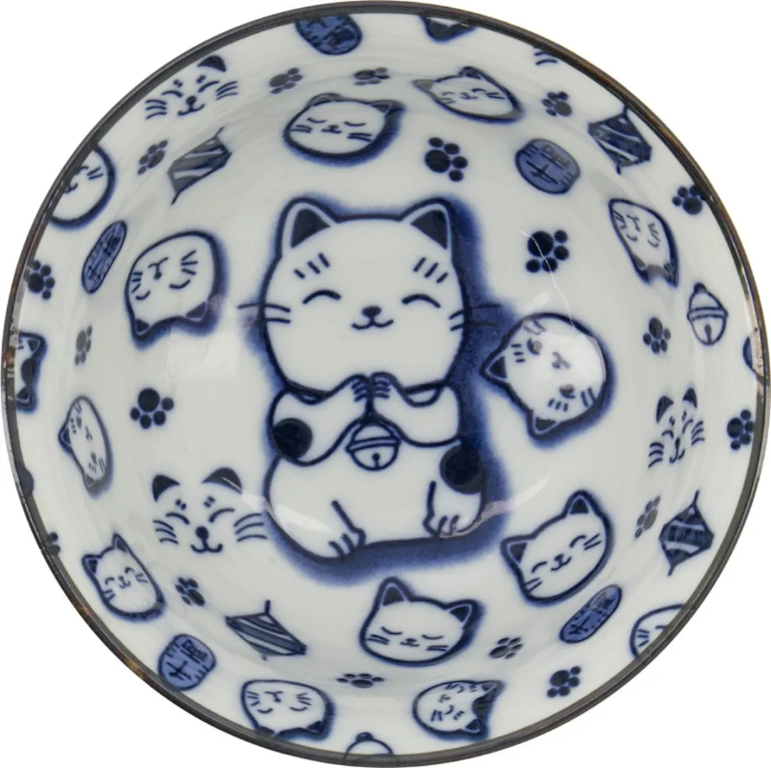 Tokyo Design Studio Lucky Cats Kom - 300ml - Blauw/Wit
