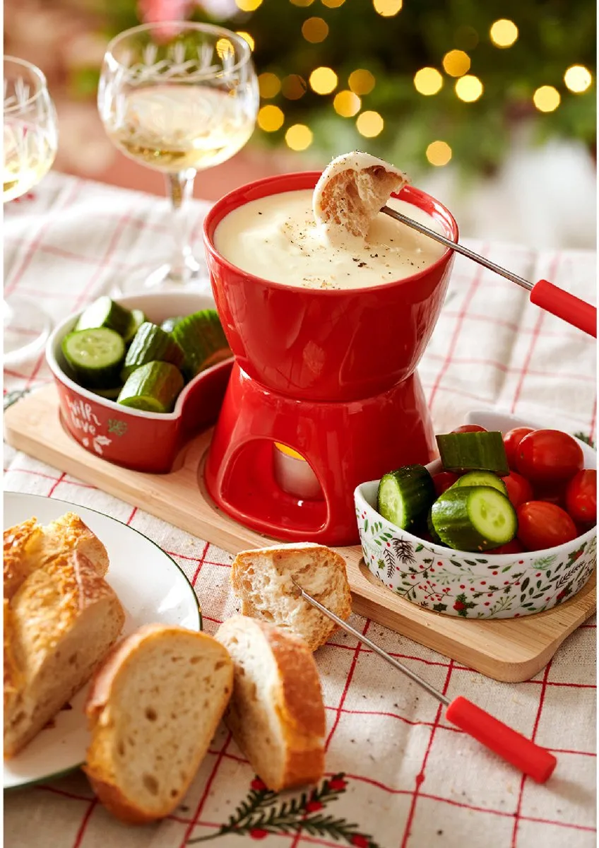 Decoris Fondueset 2-delig Keramiek - Rood/Wit