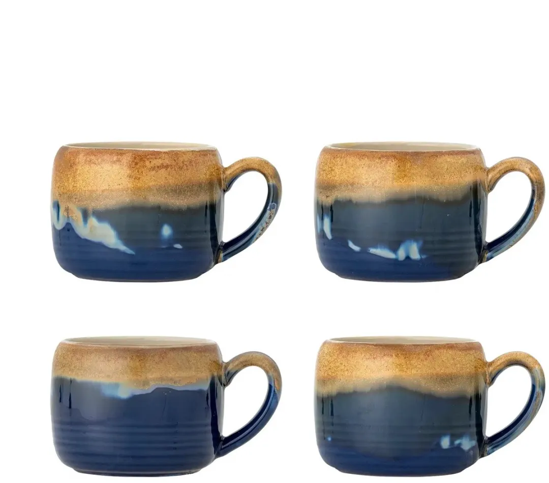 Bloomingville Mok Aardewerk Sheen Blauw - 4 Stuks