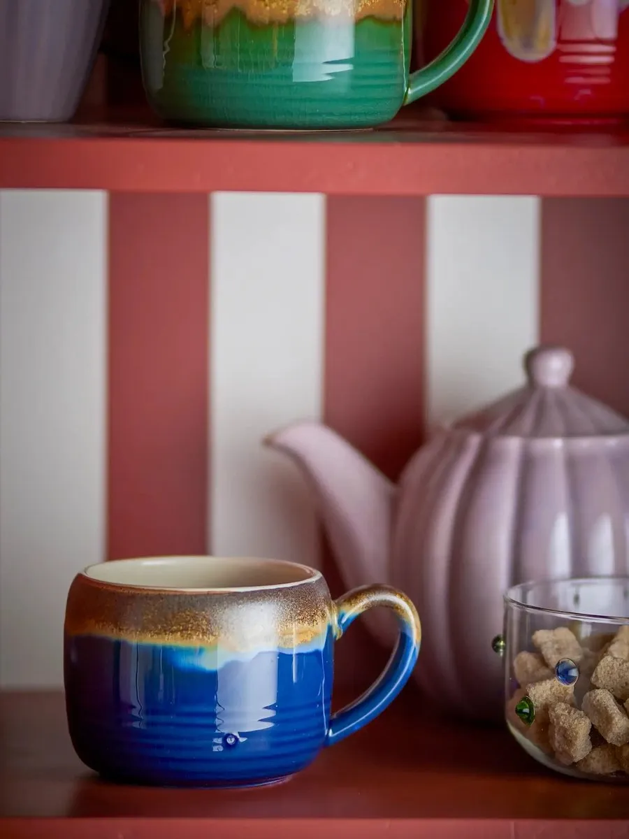 Bloomingville Mok Aardewerk Sheen Blauw - 4 Stuks