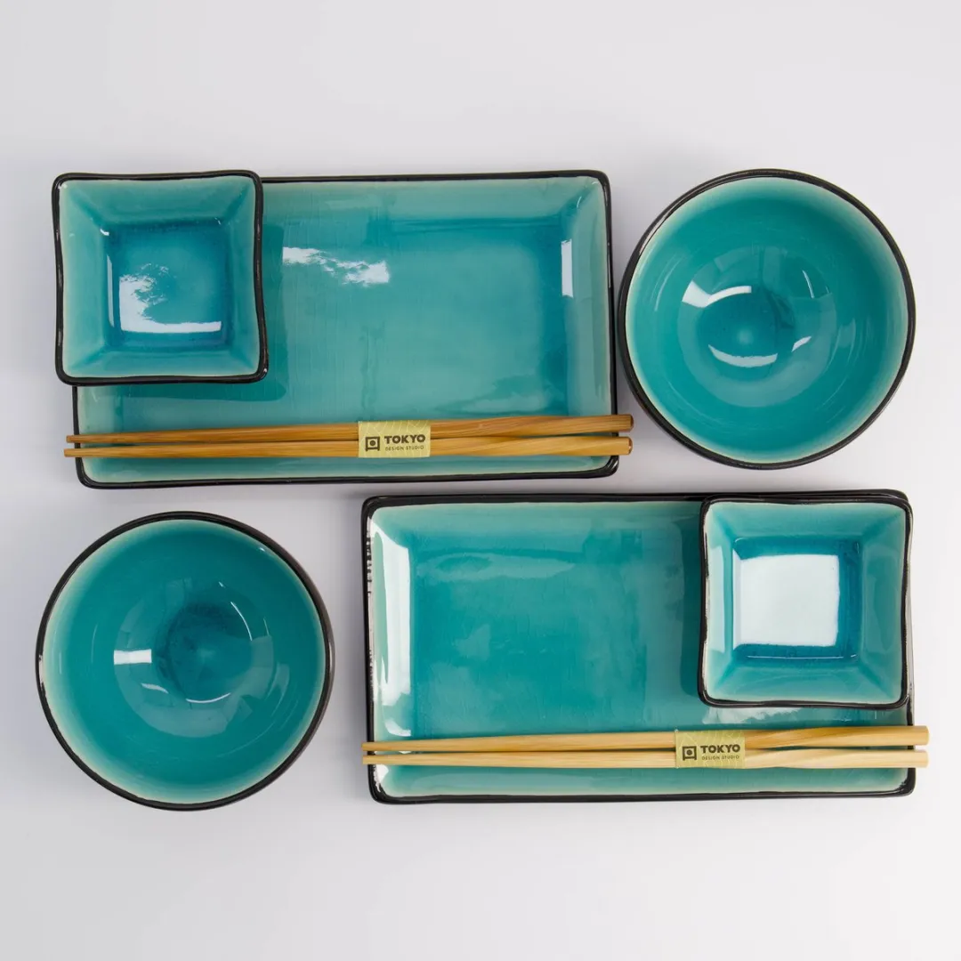 Tokyo Design Studio Glassy Turquoise Sushi Servies 8-delig - 2 Personen
