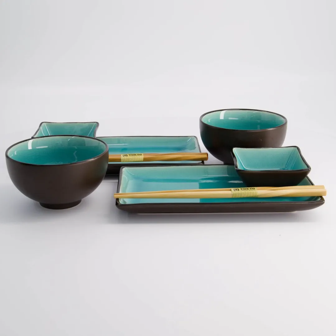 Tokyo Design Studio Glassy Turquoise Sushi Servies 8-delig - 2 Personen