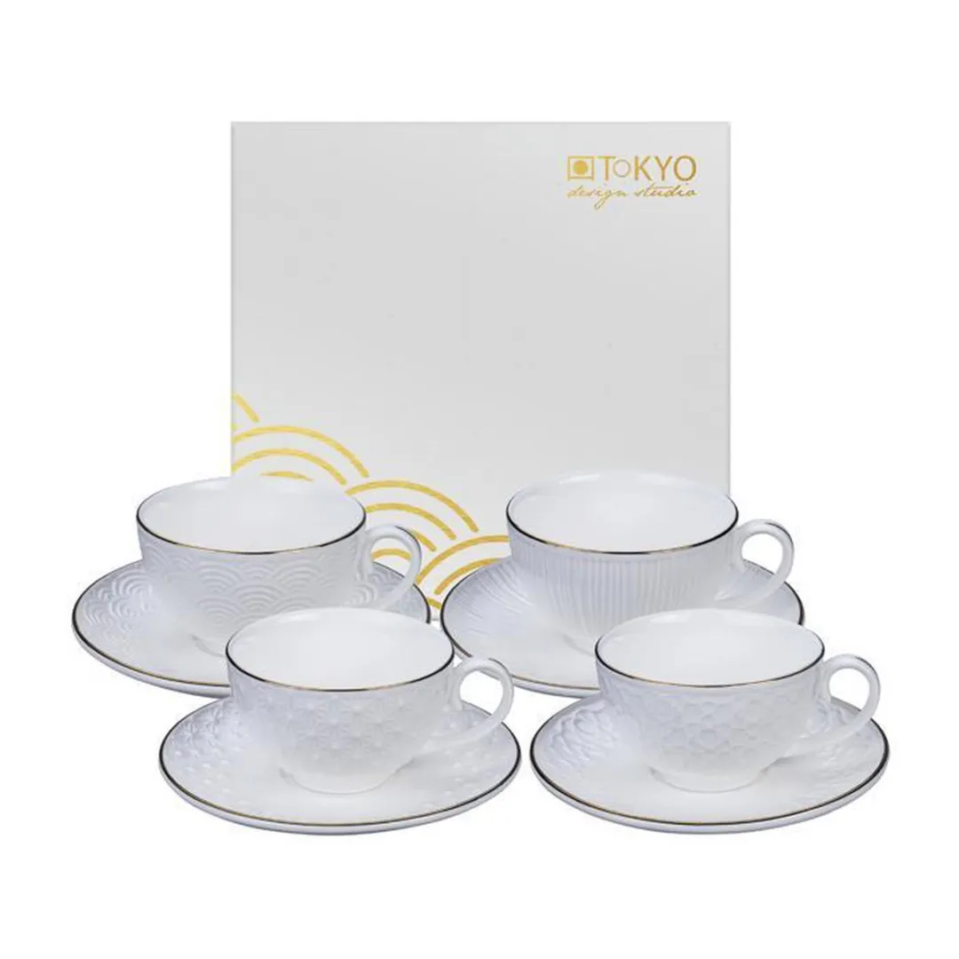 Tokyo Design Studio Nippon White Gold Cup & Saucer Set - 4 Personen - 8 Delen
