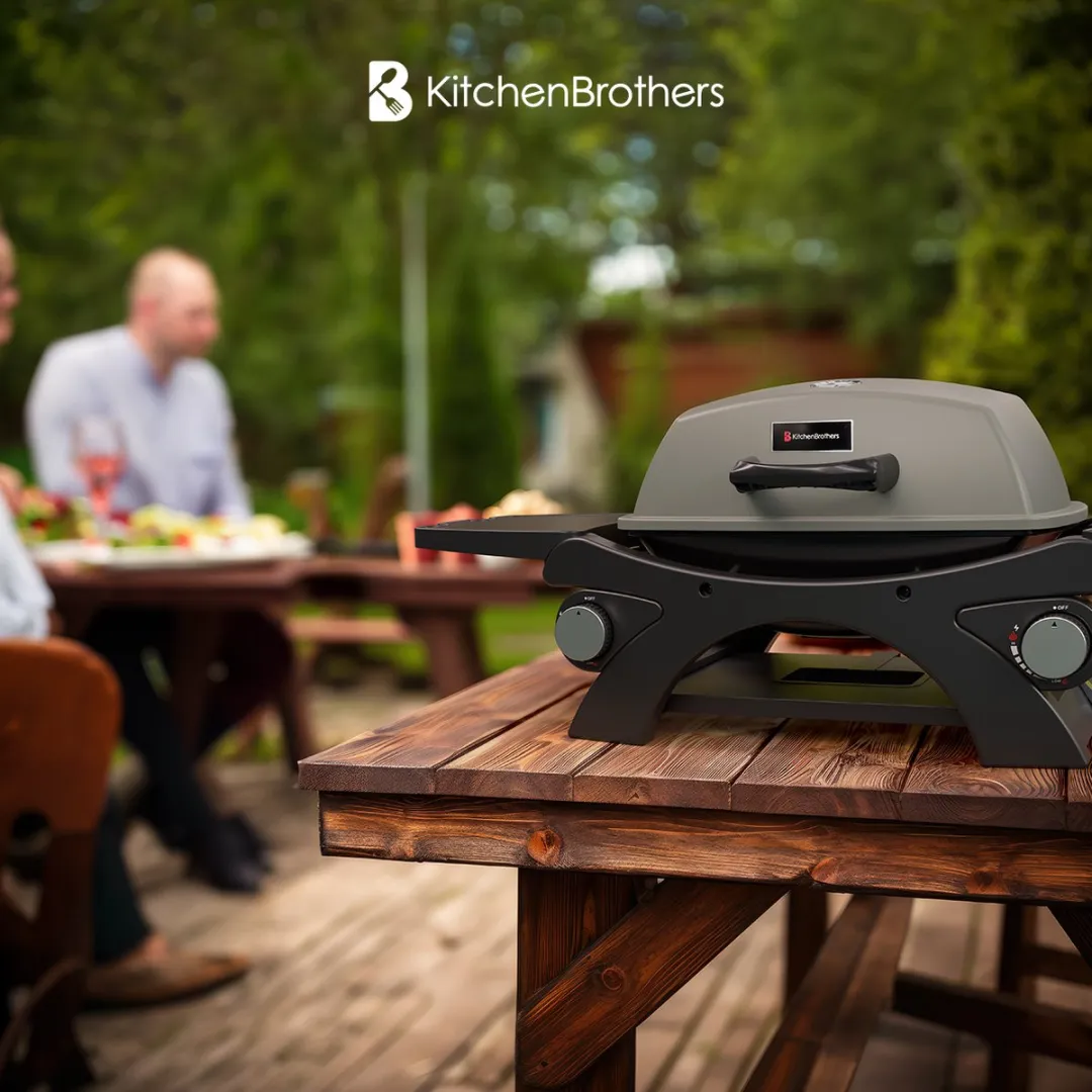 KitchenBrothers KB4016 Gas BBQ Tafelmodel - 2 Branders 48cm - Zwart