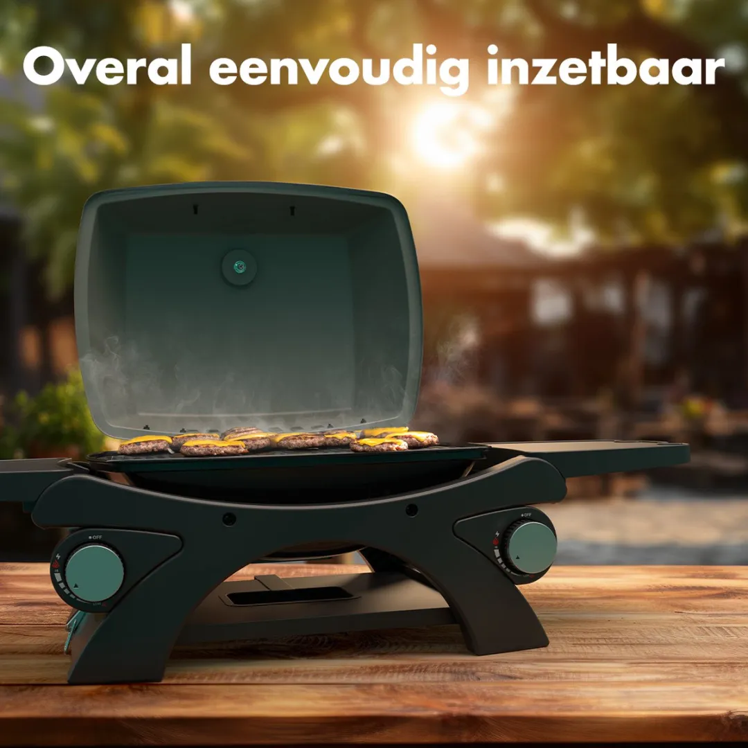 KitchenBrothers KB4016 Gas BBQ Tafelmodel - 2 Branders 48cm - Zwart