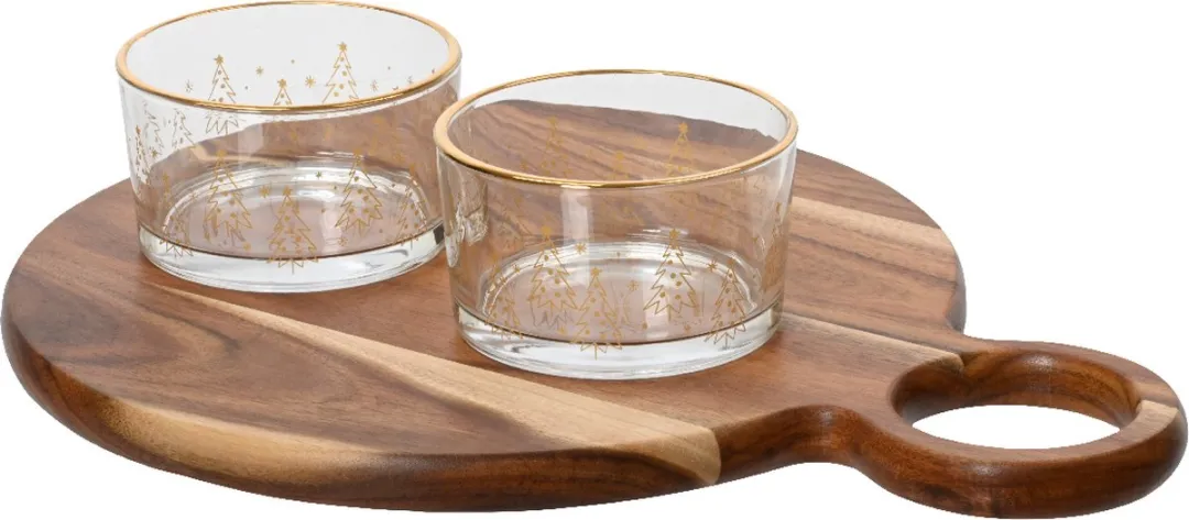 Decoris Tapasset Serveerplank met 2 Amuse Kommetjes