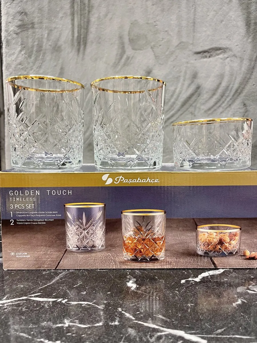 Pasabahce Timeless Golden Touch Whiskyset 3-delig