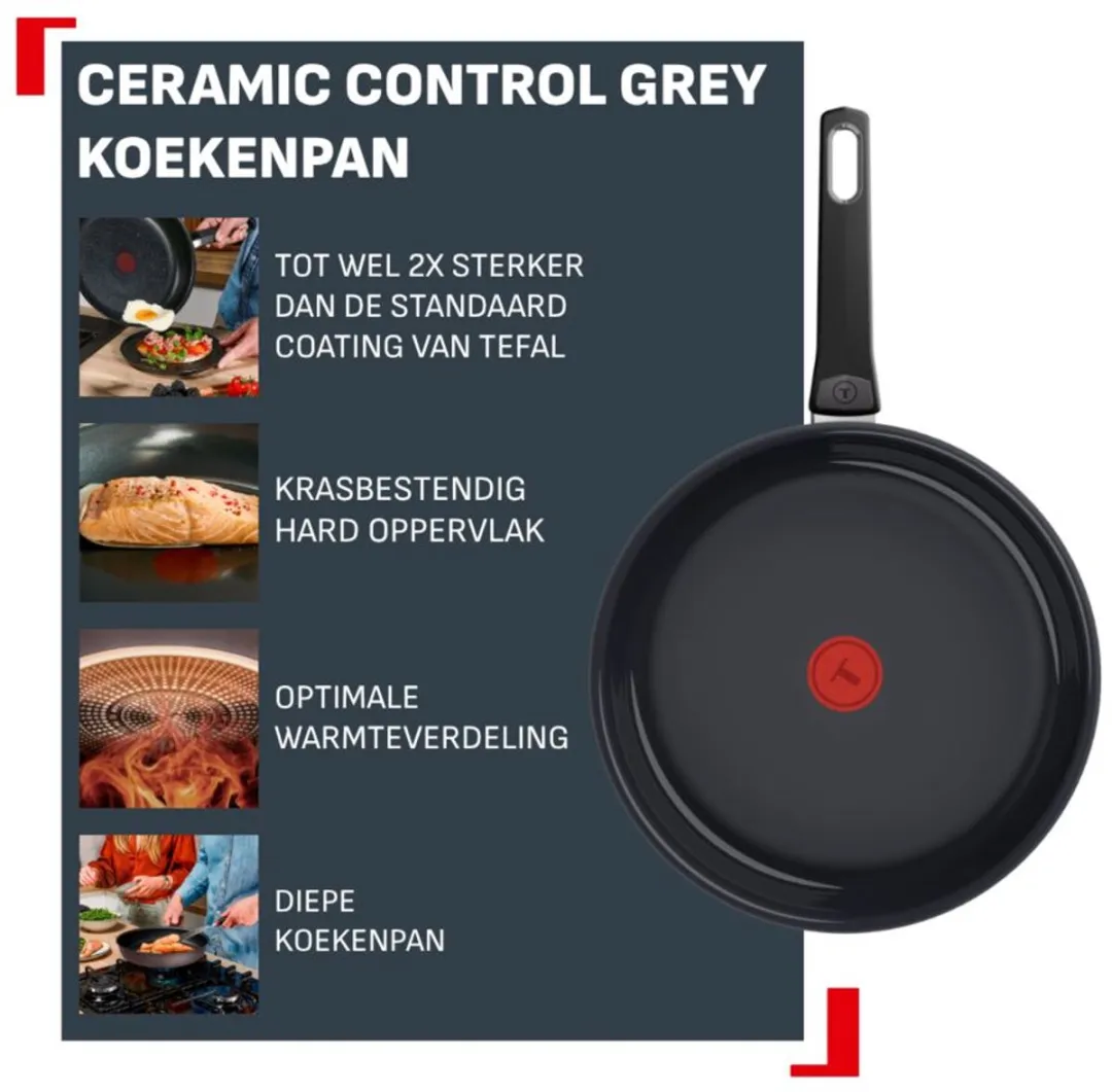 Tefal Ceramic Control Koekenpan 28cm - Grijs