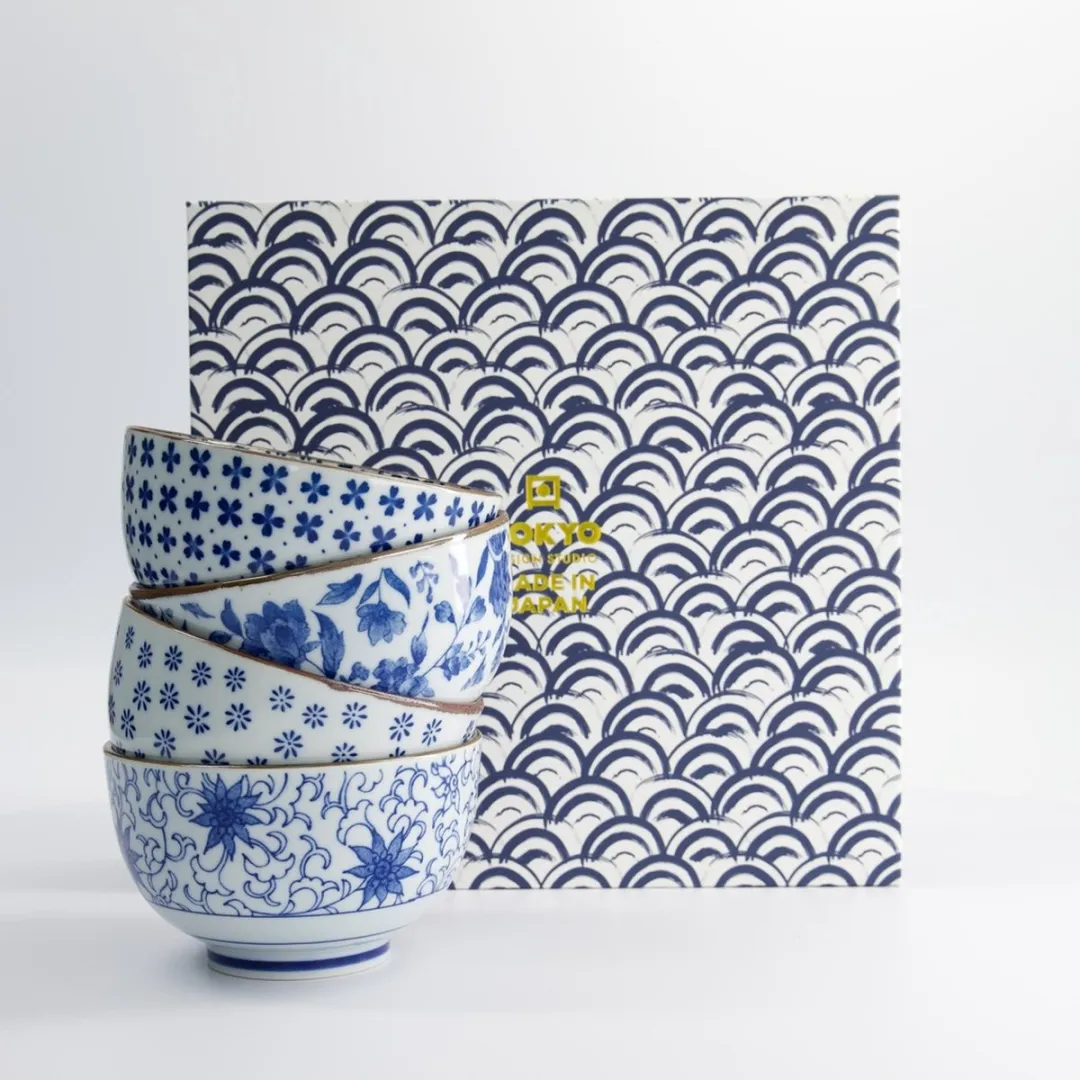 Tokyo Design Studio Mixed Bowls 33217 Kom - 4-delig Blauw/Wit