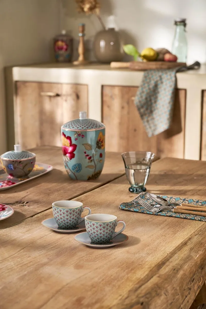 Pip Studio Blooming Tales Espresso Kop & Schotel - 2 Stuks - Blauw