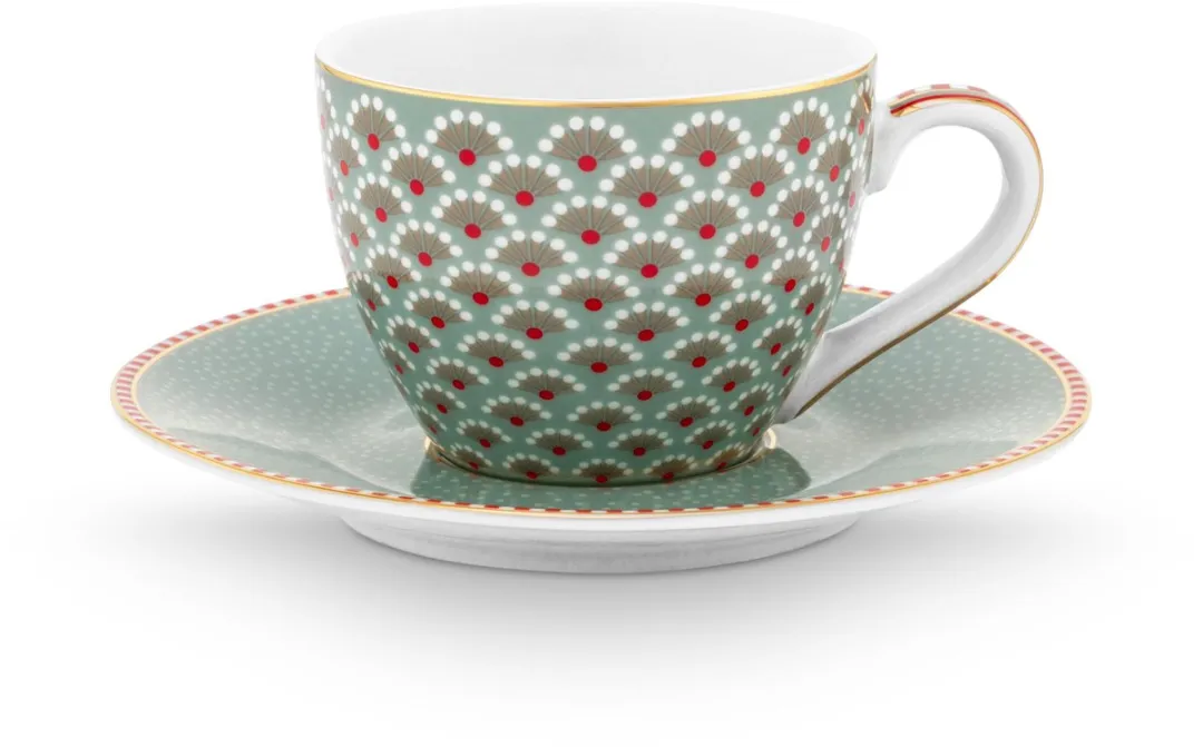 Pip Studio Blooming Tales Espresso Kop & Schotel - 2 Stuks - Blauw
