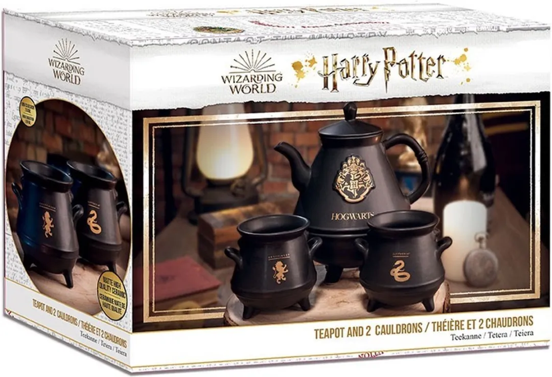 Harry Potter Hogwarts Theepotset - 1L - 2 Ketels - 3-delig - Zwart/Goud