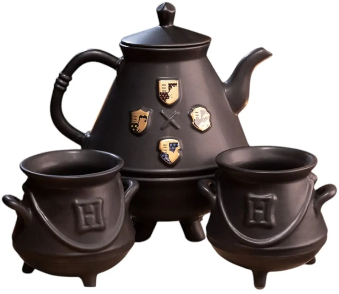 Harry Potter Hogwarts Theepotset - 1L - 2 Ketels - 3-delig - Zwart/Goud
