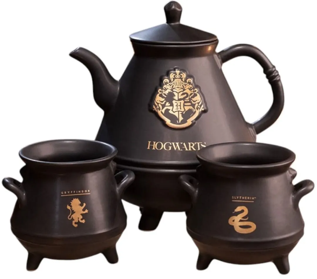Harry Potter Hogwarts Theepotset - 1L - 2 Ketels - 3-delig - Zwart/Goud