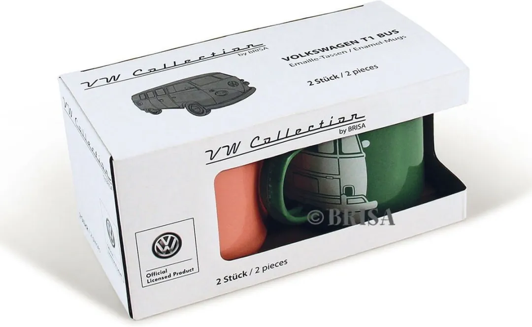 Volkswagen Collection T1 Bus Emaille Bekers - 2 Stuks - 360ml - Groen/Rozig